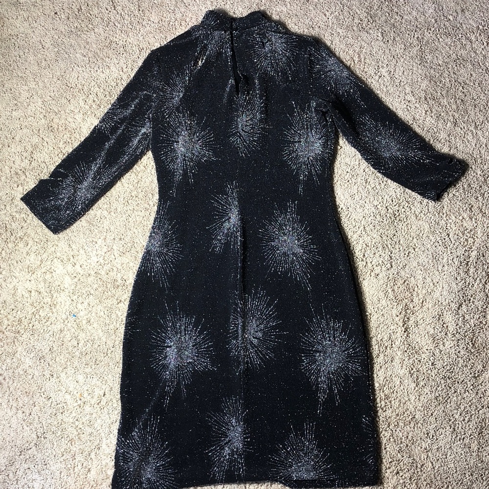 Vintage NWOT Enfocus Studio Black 3/4 Sleeve Sparkle Burst Midi Dress, Size 8 - Picture 5 of 8